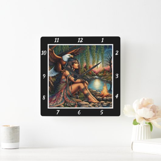 先住民の影:イーグルの型枠スターのダンス スクエア壁時計 (ホーム)