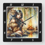 先住民の恵み:タイガーの手のストリームのダンス スクエア壁時計 (正面)