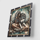 先住民の旅:マウンテンエア夕べドリーム スクエア壁時計 (傾斜)