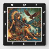 先住民の日の出:イーグルのコールフォレストの光 スクエア壁時計 (正面)