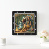 先住民の朝:イーグルの森の露 スクエア壁時計 (ホーム)