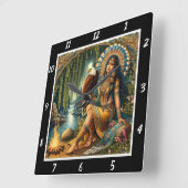 先住民の朝:イーグルの森の露 スクエア壁時計 (傾斜)