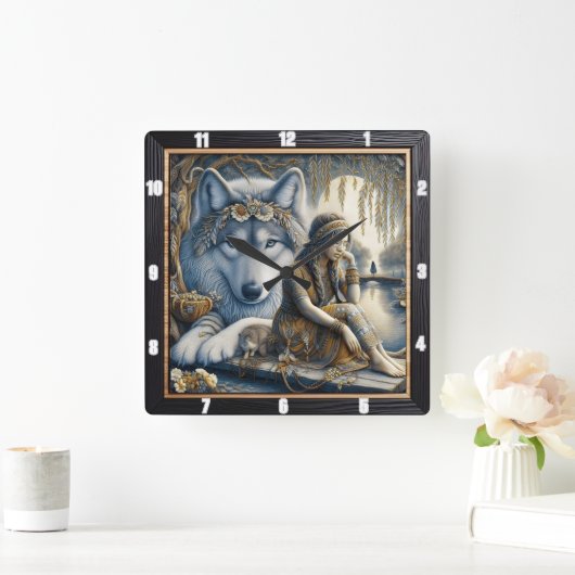 先住民の歌:古代を通じて風 スクエア壁時計 (ホーム)