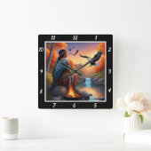 先住民の流れ:イーグルのダイビングリバーズグレーム スクエア壁時計 (ホーム)