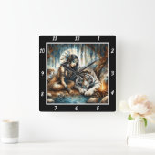 先住民の眠り:タイガーのレストウィローの抱擁 スクエア壁時計 (ホーム)