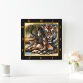 先住民の秘密:タイガーのウィスパーズムーンズグロー スクエア壁時計 (ホーム)