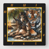 先住民の秘密:タイガーのウィスパーズムーンズグロー スクエア壁時計 (正面)