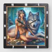 先住民の穏やかな:森林の床の朝露 スクエア壁時計 (正面)