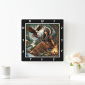 先住民の空:イーグルの旅の山のビスタ スクエア壁時計 (ホーム)