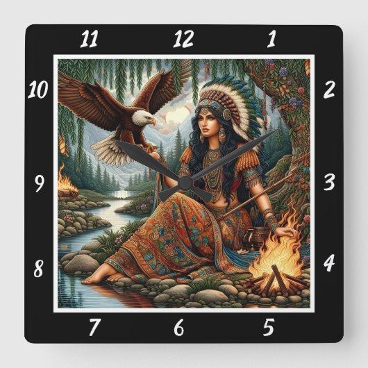 先住民の空：イーグルの旅の山のビスタ スクエア壁時計 (正面)