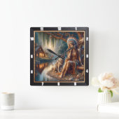 先住民の聖域:川の流れの朝の光 スクエア壁時計 (ホーム)