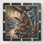 先住民の聖火:石の精神の穏やかな スクエア壁時計 (正面)