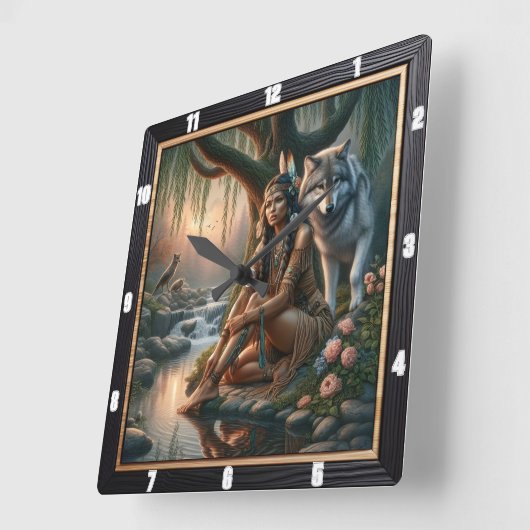 先住民の聖火:石の精神の穏やかな スクエア壁時計 (傾斜)