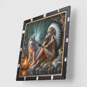 先住民の輝き:森の輝く朝の歌 スクエア壁時計 (傾斜)