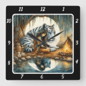 先住民の輝き：森のGlade Tiger's Roar スクエア壁時計 (正面)