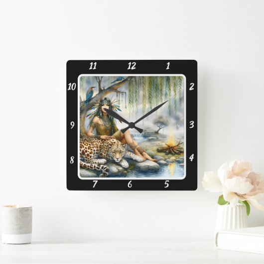 先住民の静かな:森の床タイガーの存在 スクエア壁時計 (ホーム)