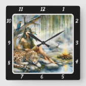 先住民の静かな:森の床タイガーの存在 スクエア壁時計 (正面)