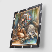 先住民の静けさ:シルバーポンド夕べ平和 スクエア壁時計 (傾斜)