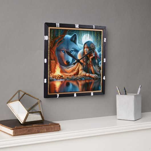 先住民の静寂：川の端Twilight Calm スクエア壁時計 (オフィス)