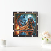 先住民の静寂:川の端Twilight Calm スクエア壁時計 (ホーム)