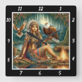 先住民の風:イーグルのグライドマウンテンのピーク スクエア壁時計 (正面)