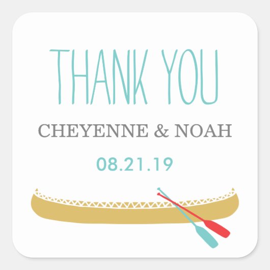 先住民をテーマ |カヌー結婚式の引き出物シール スクエアシール (正面)