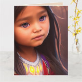 先住民アメリかわいらしカ女性ガールアート誕生日 カード (黄色い花)