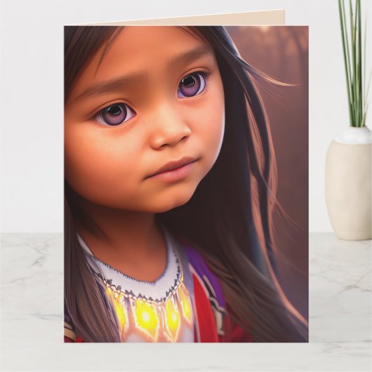 先住民アメリかわいらしカ女性ガールアート誕生日 カード (正面)