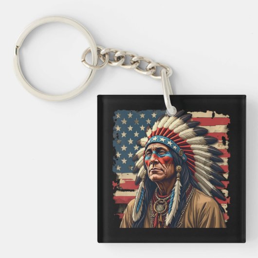 先住民アメリカのインドの最高の愛国的なアメリカ人 キーホルダー (正面)