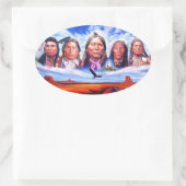 先住民アメリカのインドの首長イラストレーション作品 楕円形シール (バッグ)