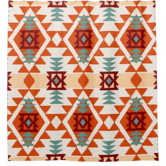 先住民アメリカのスタイル幾何学的シームレス シャワーカーテン (正面)