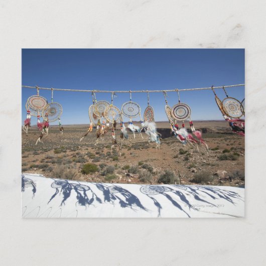 先住民アメリカのドリームキャッチャーが外で売り出し ポストカード (正面)