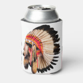 先住民アメリカのヘアドレ、チーフイラストレーション。 缶クーラー (缶裏面)