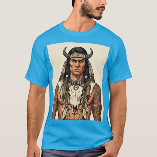 先住民アメリカのラインワークタトゥーインスパイアTシャツ Tシャツ (正面)