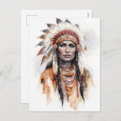 先住民アメリカの女性の水絵を描色の芸術 シーズンポストカード (正面/裏面)