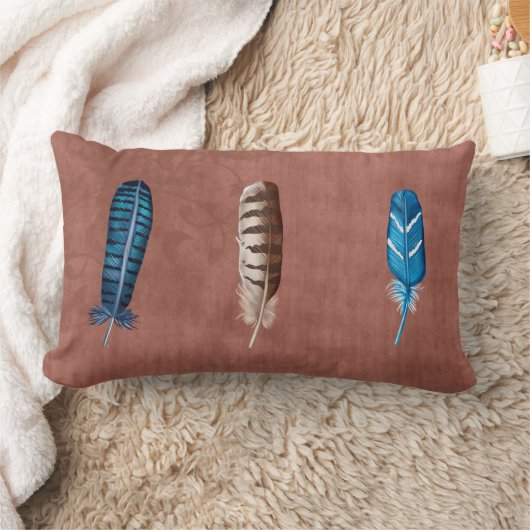 先住民アメリカの羽毛付さび枕 ランバークッション (ブランケット)