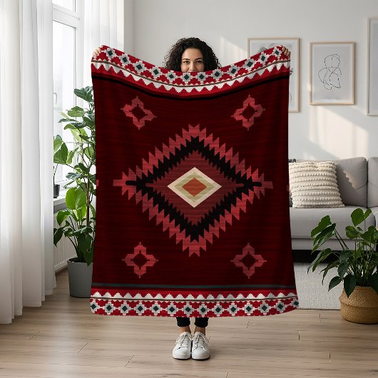先住民アメリカの赤パターンインディアンの部族形状 フリースブランケット