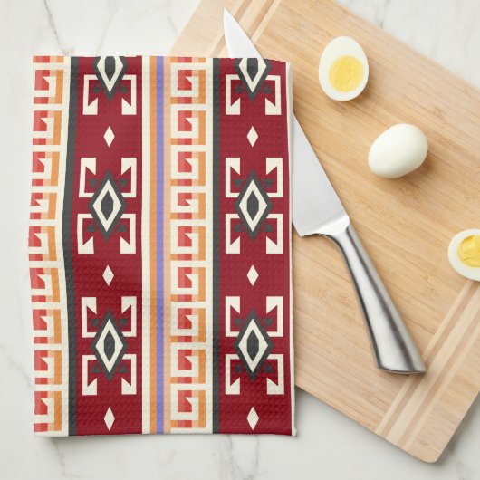 先住民アメリカの部族の幾何学的パターン キッチンタオル (四つ折り)
