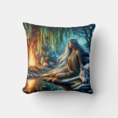 先住民アメリカめい想人の狼の火の付いた女性 クッション (正面)