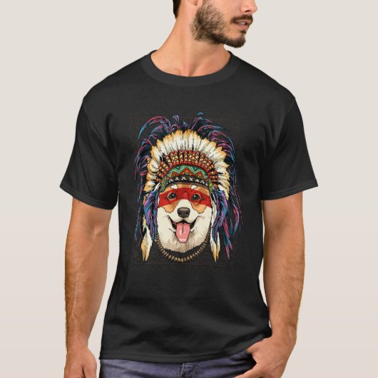 先住民アメリカインディアンのコルギドッグ先住者 Tシャツ (正面)