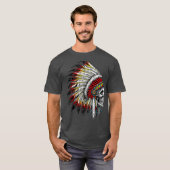 先住民アメリカインディアンのチーフスカルバイク Tシャツ (正面フル)