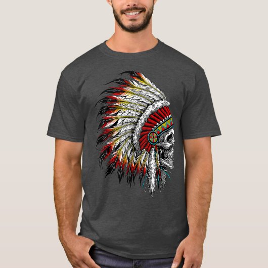 先住民アメリカインディアンのチーフスカルバイク Tシャツ (正面)