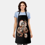 先住民アメリカインディアンのチーフスカルモーターサイクルヘッド エプロン (着用した状態)