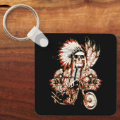 先住民アメリカインディアンのチーフスカルモーターサイクルヘッド キーホルダー (正面)