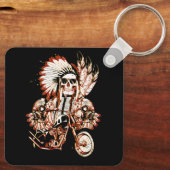 先住民アメリカインディアンのチーフスカルモーターサイクルヘッド キーホルダー (裏面)