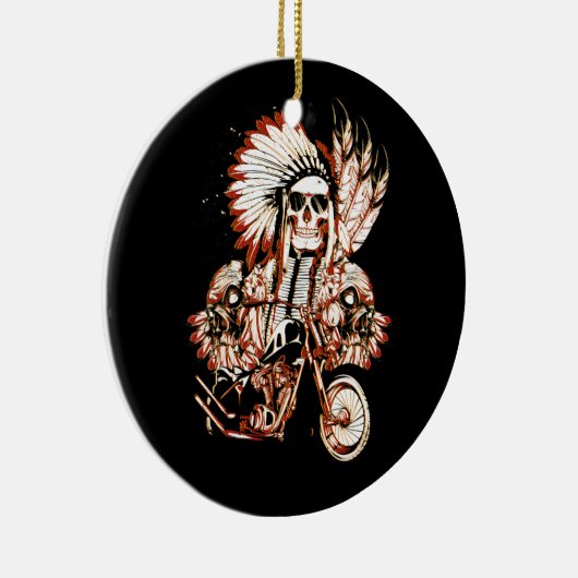先住民アメリカインディアンのチーフスカルモーターサイクルヘッド セラミックオーナメント (右)