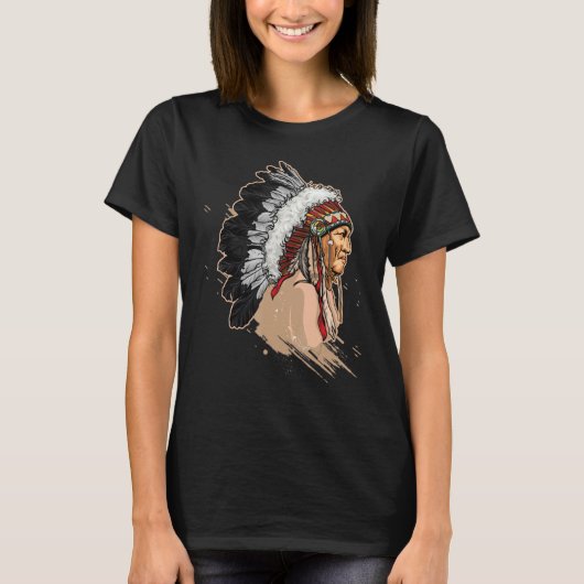 先住民アメリカインディアンのヘアドレ Tシャツ (正面)