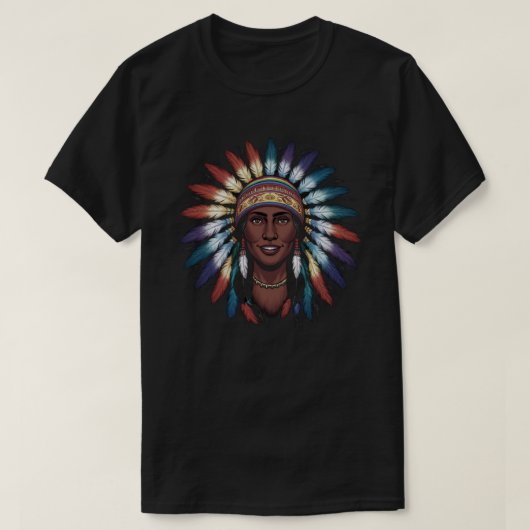 先住民アメリカインディアンのヘアドレ Tシャツ (デザイン正面)