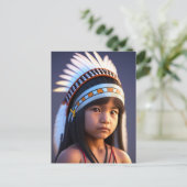 先住民アメリカインディアンの小さな少年の絵はがき ポストカード (スタンド正面)