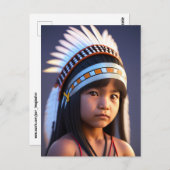 先住民アメリカインディアンの小さな少年の絵はがき ポストカード (正面/裏面)